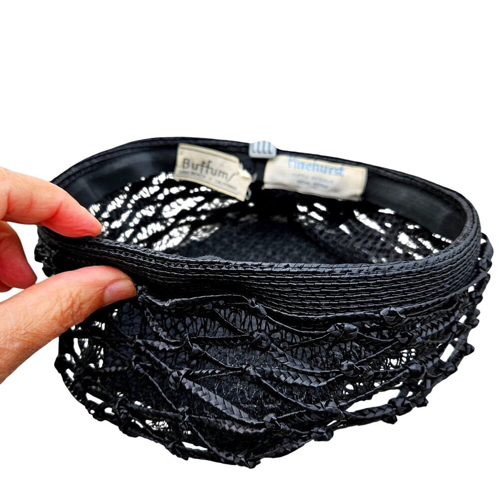 Vintage Black Woven Straw Pillbox Cage Hat Buffums Pinehurst 22" 1960s - Picture 3 of 12